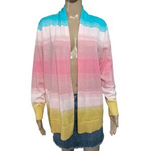 Lands' End Multicolor Cardigan with Pockets Size 10-12